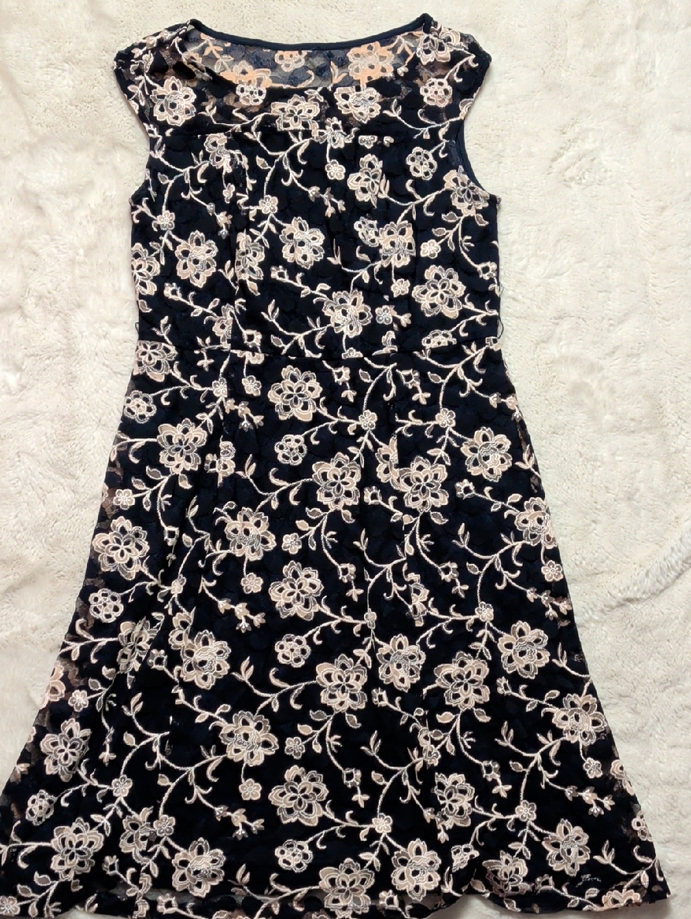 Candalite Black Floral Lace Overlay A-Line Dress - Women